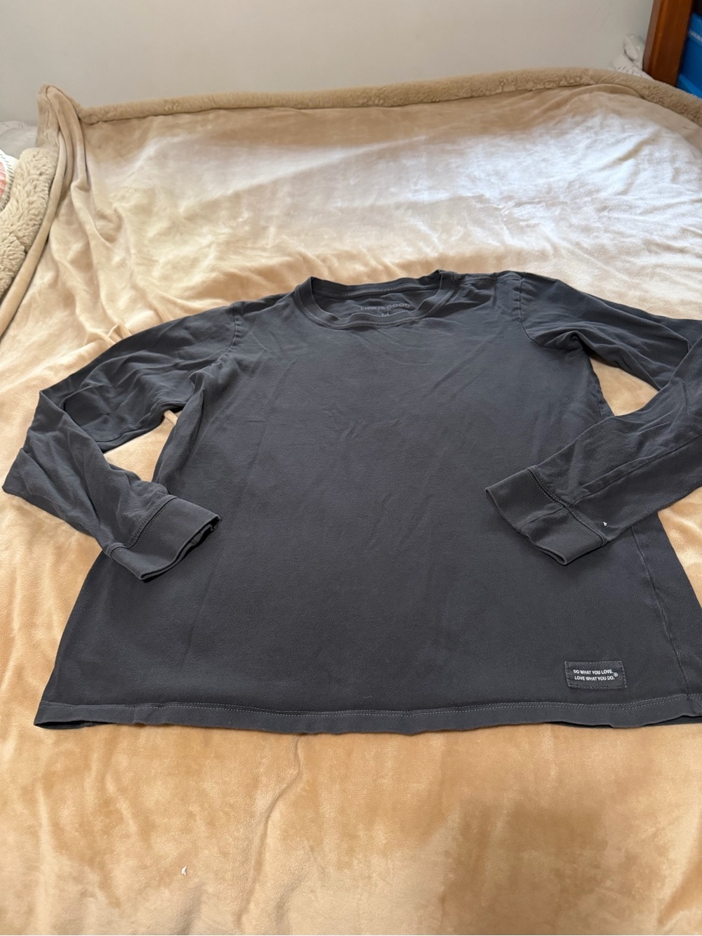 Life is Good Long-Sleeve Crusher Tee Shirt - Charcoal Gray Women’s Medium